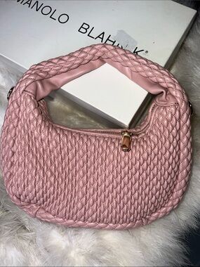 Sincerely Jules Blush Blush Pink Braided Woven Leather Purse Bag Tote Clutch new
